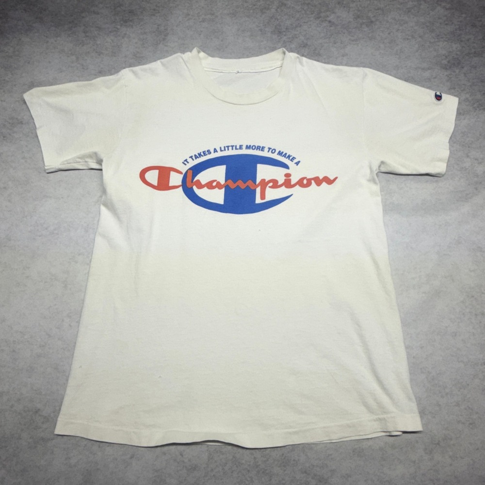 Vintage 90s Champion Graphic T-Shirt White SINGLE‎ STITCH Skater Streetwear M